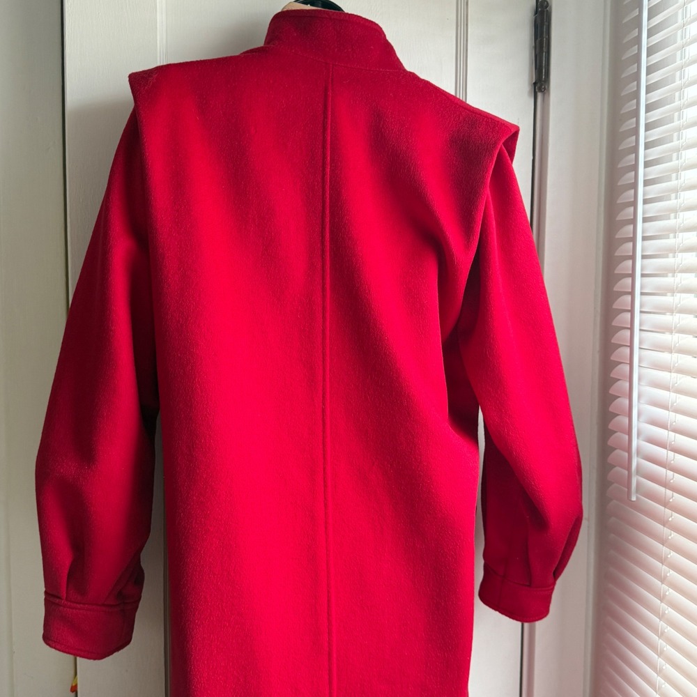 Vintage Red Wool Coat Petite M/L Double Breasted Midi Made In USA 80s 90s - Picture 3 of 14
